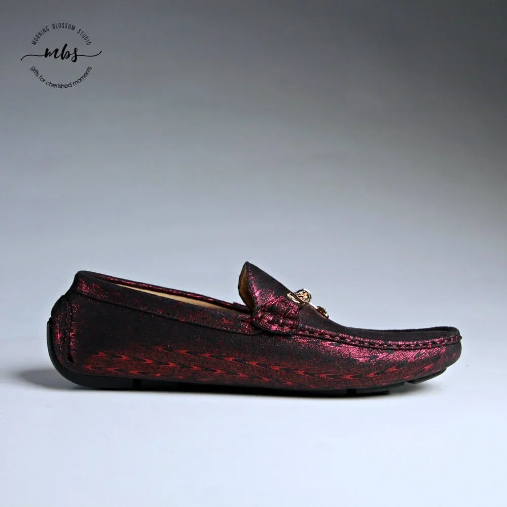 NWT Royal‎ Shoes Metallic Loafers with Golden Decor Burgundy Men 8